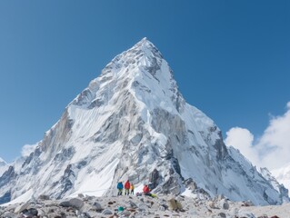 Diverse Group of Men and Women Climbers and Sherpas Preparing at Everest Base Camp in Morning