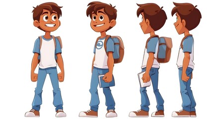 Fototapeta premium Friendly Young Student with Backpack Posing and Smiling in Casual Outfit