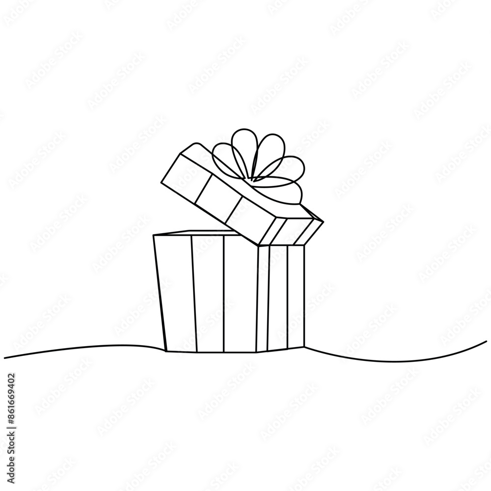 Poster 
Gift box   single line art, continuous one line drawing of  Isolated outline vector art

