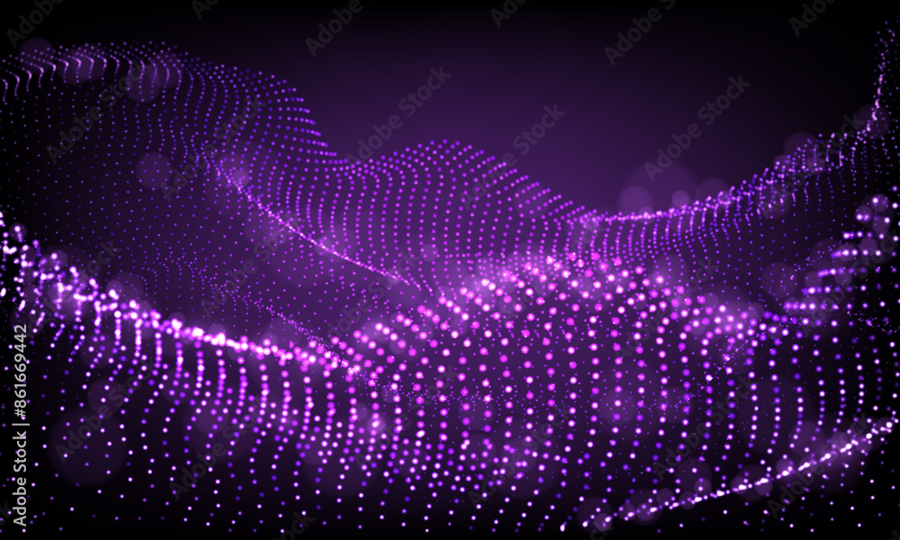Poster abstract purple dots wave mesh motion blur technology data design modern futuristic vector backgroun