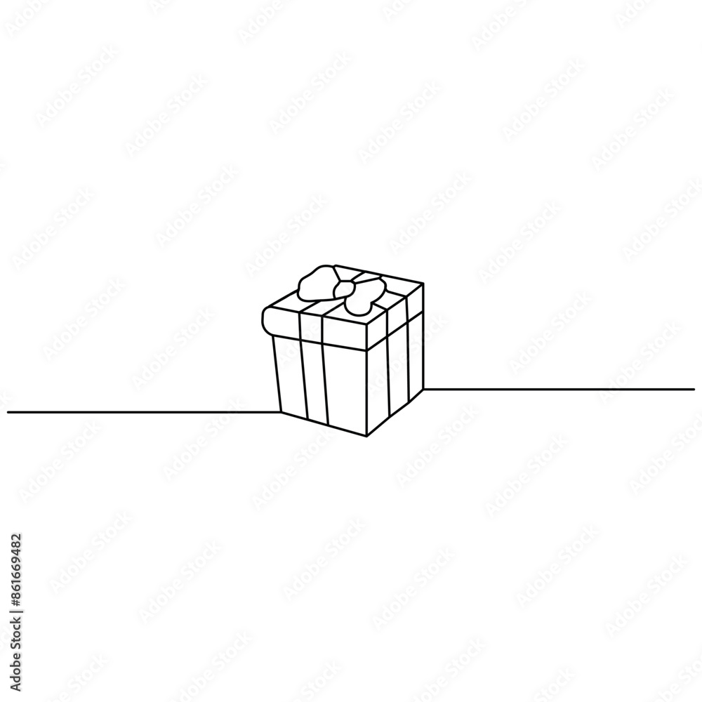 Poster gift box single line art, continuous one line drawing of isolated outline vector art