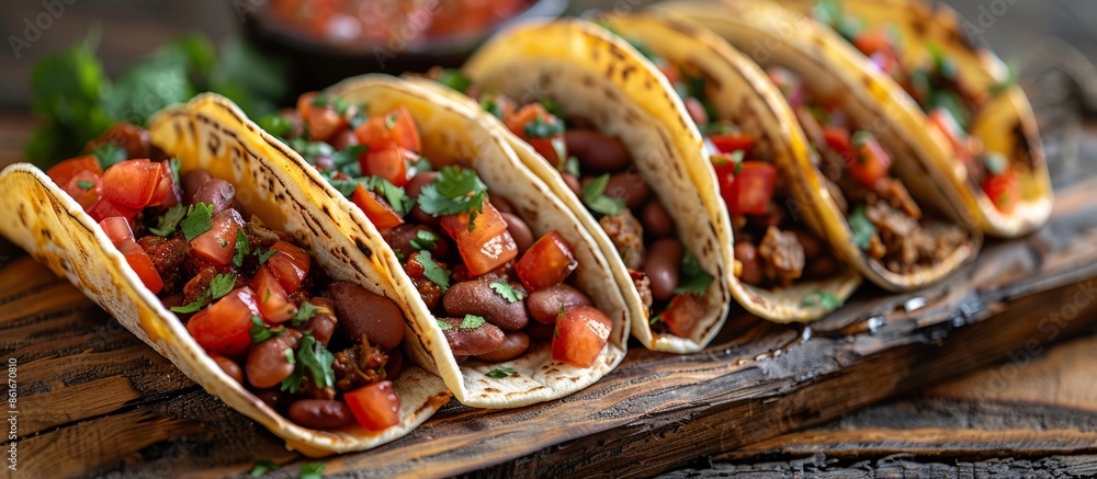 Wall mural Freshly Prepared Tacos with Meat, Beans, and Vegetables - Wall murals