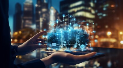 Fototapeta premium Mobile technology business concept, artificial intelligence, global connection network 