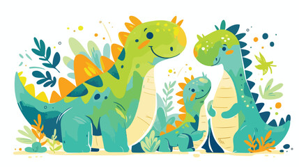 Dinosaur poster. Cute baby dino funny monster flat 