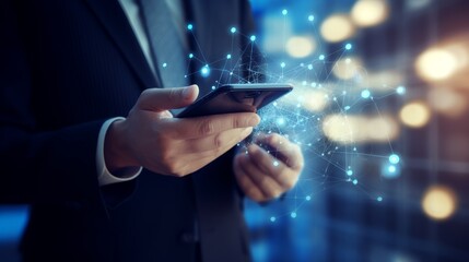 Mobile technology business concept, artificial intelligence, global connection network 