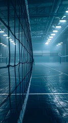Dark Empty Volleyball Field Room with Net