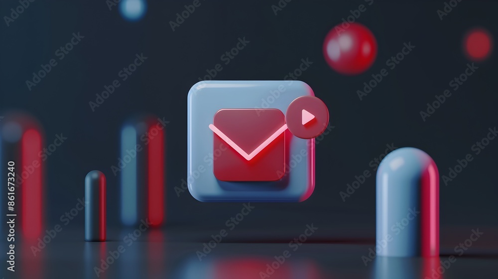 Poster minimalistic digital envelope email notification icon on dark abstract background
