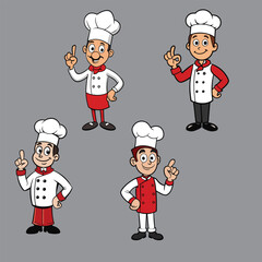 American Cartoon Chef Making Perfect Taste Hand Gesture Bundle Set - Vector Illustration Design.