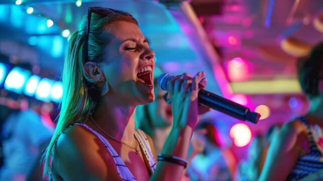 Cruise ships karaoke night,  with passengers showcasing their singing talents