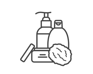 Vector set of beauty, cosmetics and care icons. Bottle, jar, shower gel, face cream, body lotion, spray, ointment, paste.