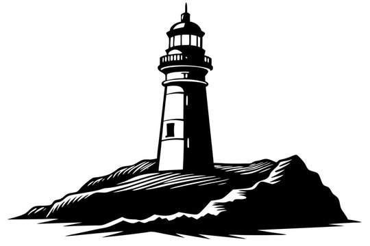 recommend clip art: Black and white silhouette of a lighthouse vector