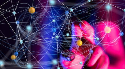 Global network. Blockchain. 3D illustration. Neural networks and artificial intelligence. Abstract