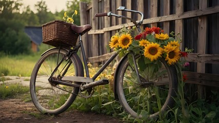 Artistic Rendition of Vintage Bicycle with Summer Blooms