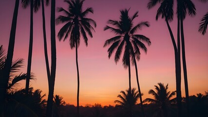 Obraz premium Silhouetted Palm Trees at Sunset: Minimalist Artwork