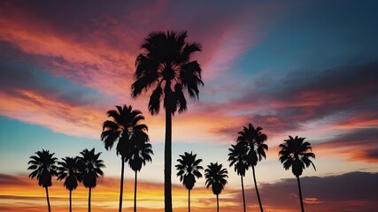 Silhouetted Palm Trees at Sunset: Minimalist Artwork