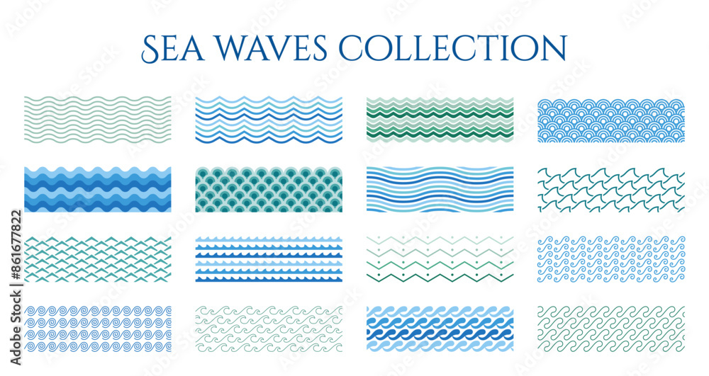 Aufkleber sea waves. line water blue pattern. wavy ocean texture. abstract marine ripple. pool simple frame. r