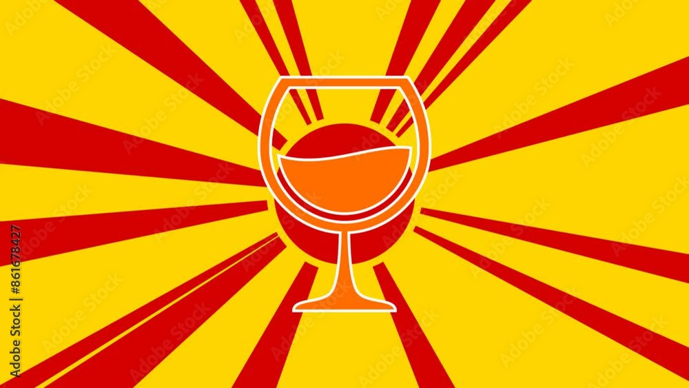 Poster wineglass symbol on the background of animation from moving rays of the sun. large orange symbol inc