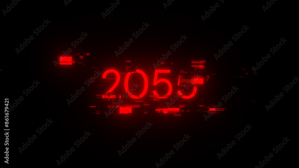 Poster 3d rendering 2055 text with screen effects of technological glitches