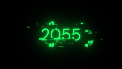 Obraz premium 3D rendering 2055 text with screen effects of technological glitches