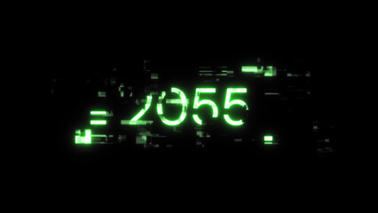 Obraz premium 3D rendering 2055 text with screen effects of technological glitches