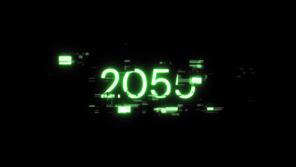 3D rendering 2055 text with screen effects of technological glitches