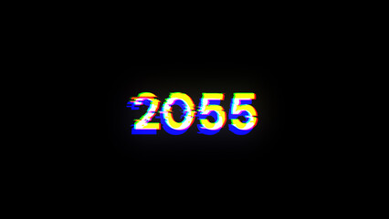 3D rendering 2055 text with screen effects of technological glitches