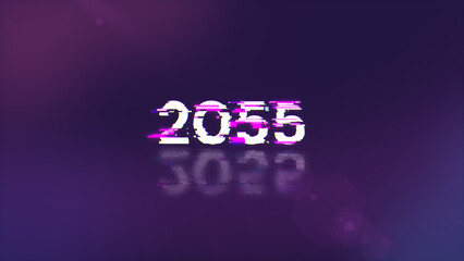 3D rendering 2055 text with screen effects of technological glitches