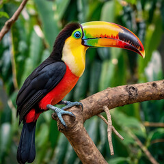 Obraz premium A colorful toucan sitting on a branch in the jungle