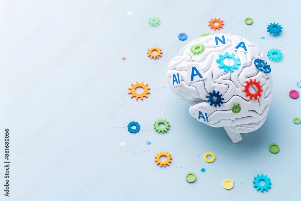 Poster ai brain with network nodes, illustrating advanced artificial intelligence connections, tech innovat