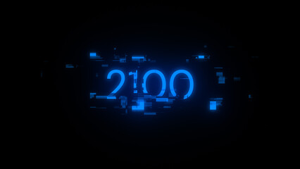 3D rendering 2100 text with screen effects of technological glitches