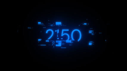 3D rendering 2150 text with screen effects of technological glitches