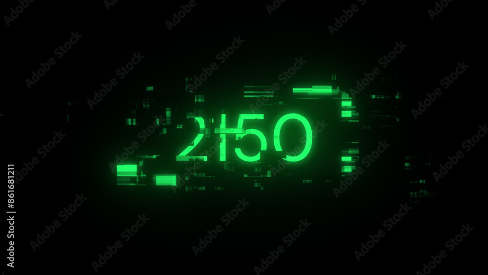 Poster 3d rendering 2150 text with screen effects of technological glitches