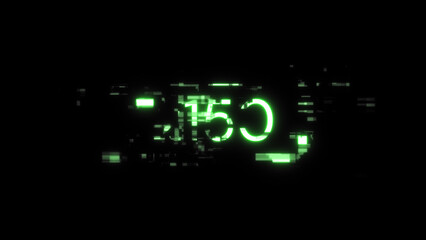 3D rendering 2150 text with screen effects of technological glitches