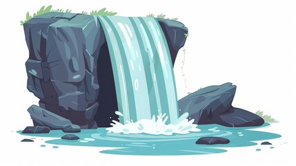 A cute cartoon Style ofA beautiful waterfall cascading into a serene pool