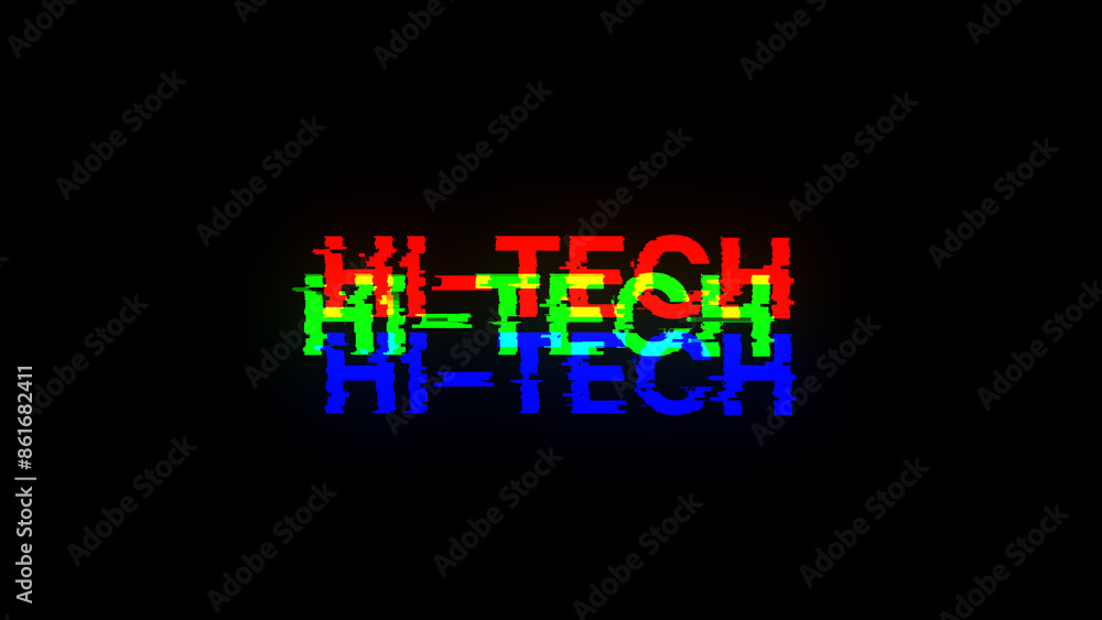 Poster 3d rendering hi tech text with screen effects of technological glitches