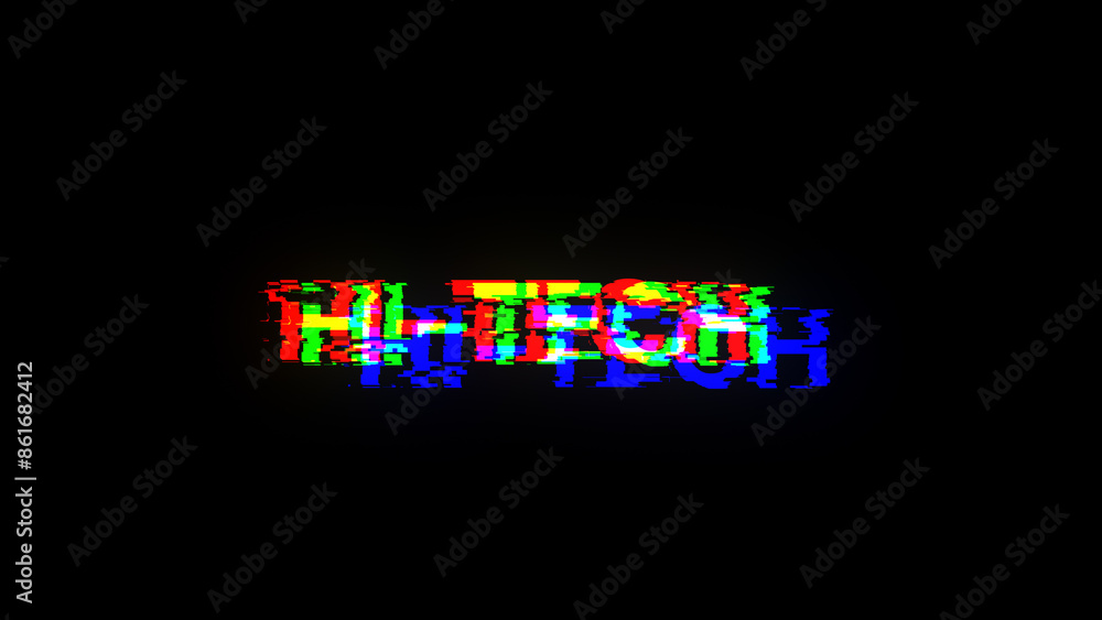 Poster 3d rendering hi tech text with screen effects of technological glitches