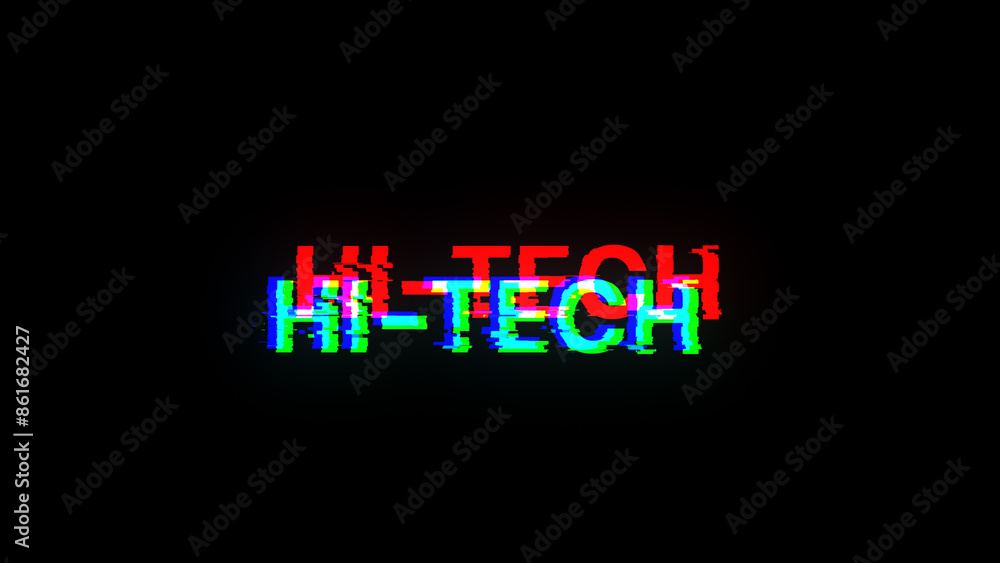 Poster 3d rendering hi tech text with screen effects of technological glitches