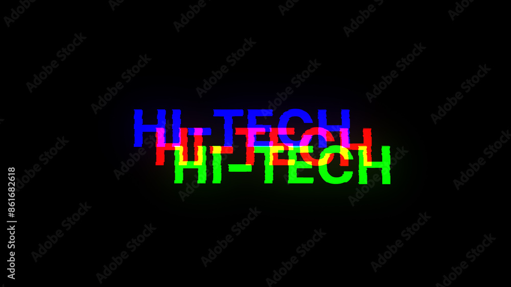 Poster 3d rendering hi tech text with screen effects of technological glitches