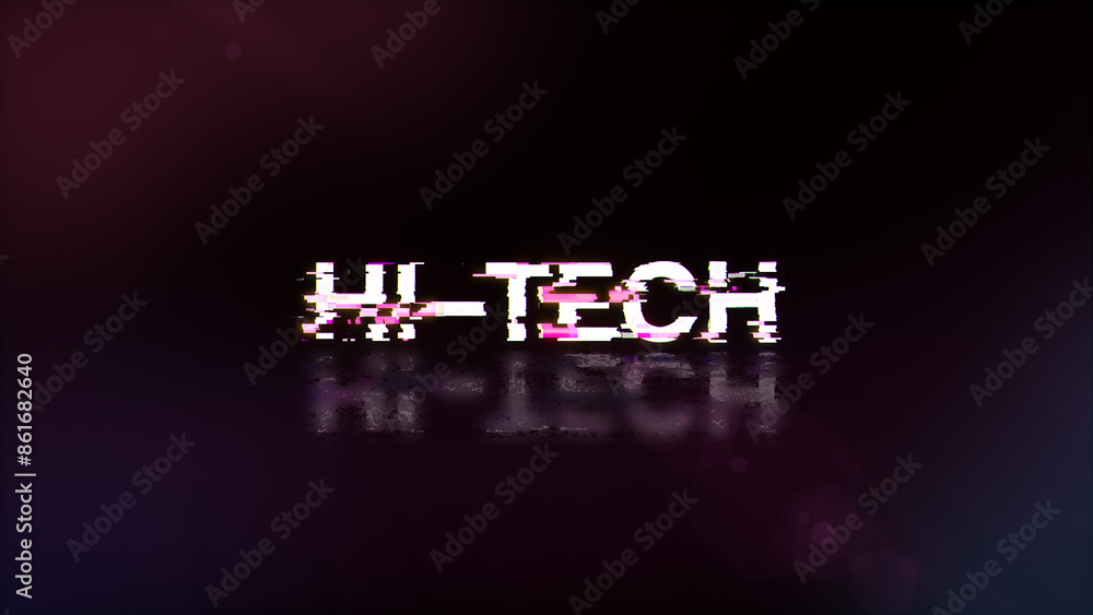 Poster 3d rendering hi tech text with screen effects of technological glitches