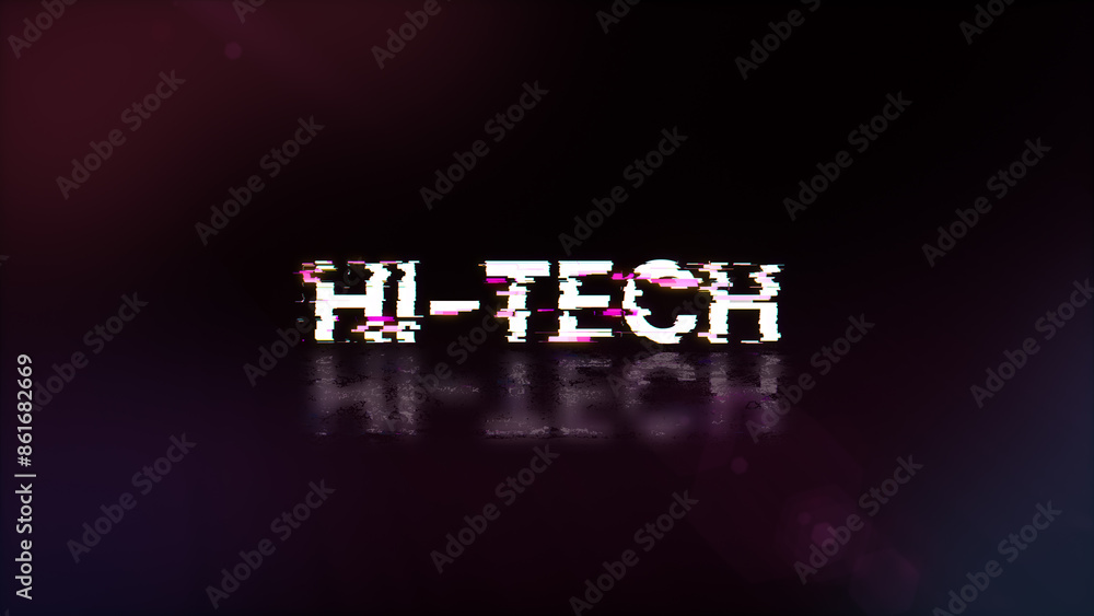 Poster 3d rendering hi tech text with screen effects of technological glitches