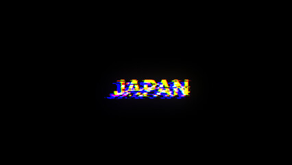 3D rendering Japan text with screen effects of technological glitches