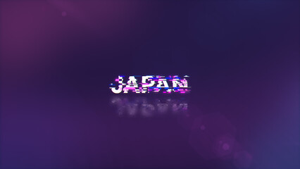 3D rendering Japan text with screen effects of technological glitches