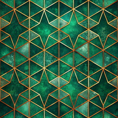 Abstract geometric green gold background vintage. Seamless background.