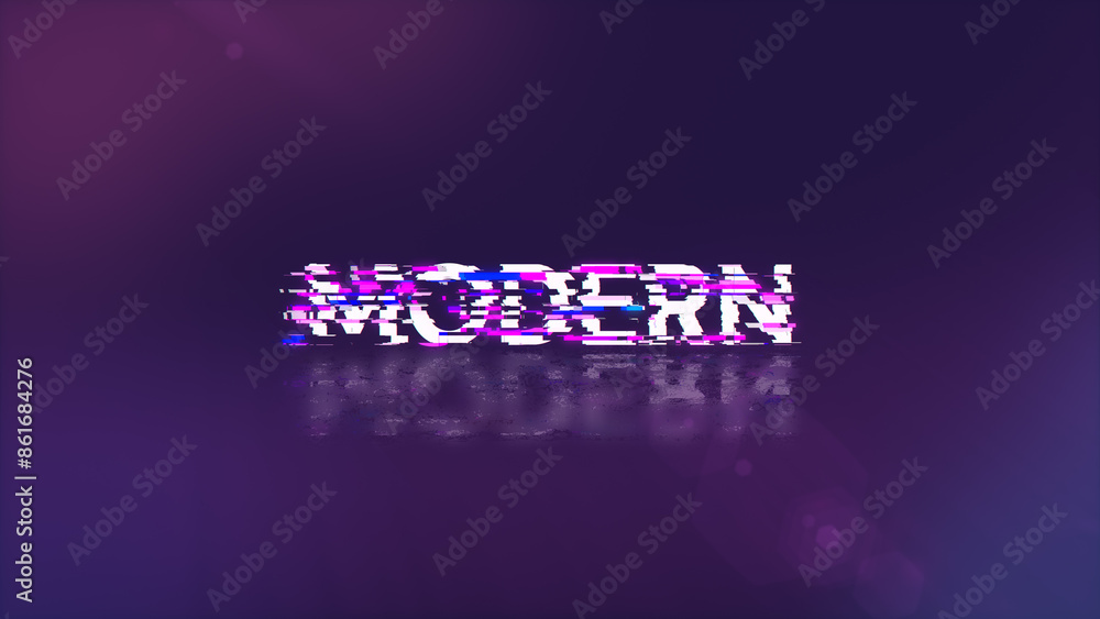 Poster 3d rendering modern text with screen effects of technological glitches