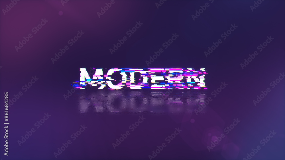 Poster 3d rendering modern text with screen effects of technological glitches