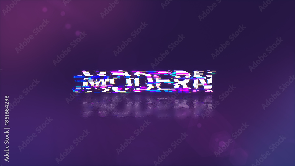 Poster 3d rendering modern text with screen effects of technological glitches