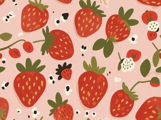 seamless pattern strawberries doodle background