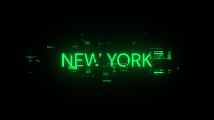 Obraz premium 3D rendering New York text with screen effects of technological glitches