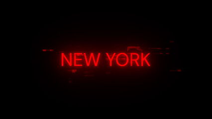 Obraz premium 3D rendering New York text with screen effects of technological glitches