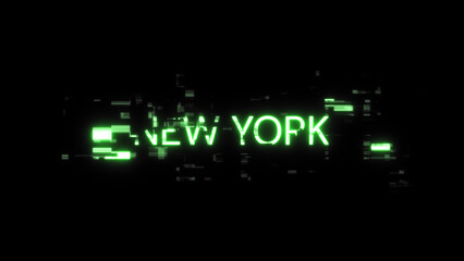 Obraz premium 3D rendering New York text with screen effects of technological glitches